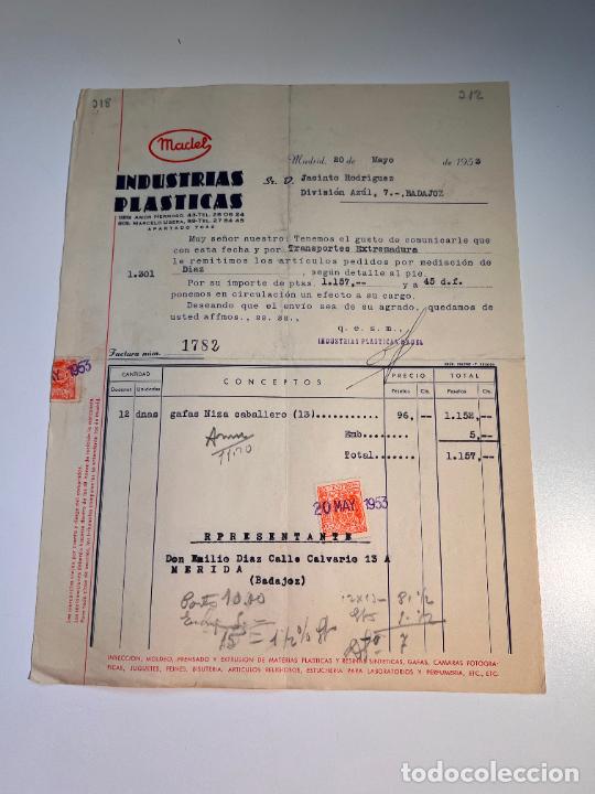 Old Invoices: FACTURA. MADEL. INDUSTRIAS PLASTICAS. MADRID, 1953