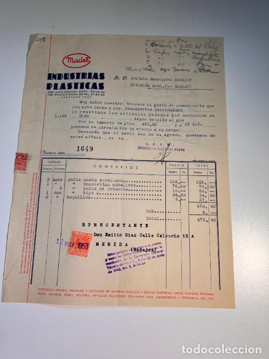 Old Invoices: FACTURA. MADEL. INDUSTRIAS PLASTICAS. MADRID, 1953