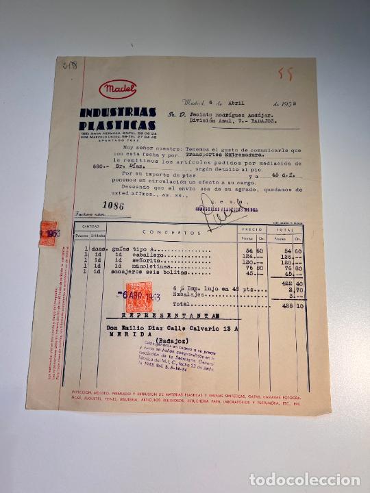 Old Invoices: FACTURA. MADEL. INDUSTRIAS PLASTICAS. MADRID, 1953