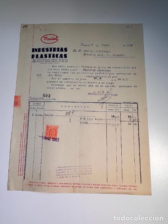 Old Invoices: FACTURA. MADEL. INDUSTRIAS PLASTICAS. MADRID, 1953