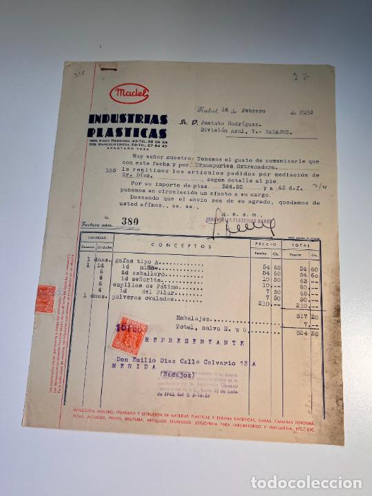 Old Invoices: FACTURA. MADEL. INDUSTRIAS PLASTICAS. MADRID, 1953