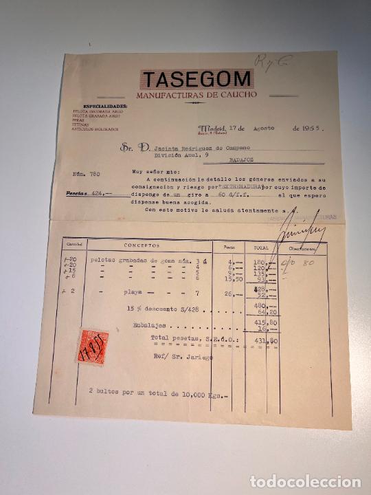 Factures anciennes: FACTURA. TASEGOM. MANUFACTURAS DE CAUCHO. MADRID, 1955