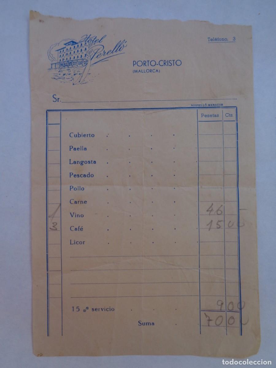 Factures anciennes: FACTURA DEL HOTEL PERELL&Oacute; DE PORTO-CRISTO ( MALLORCA ) , A&Ntilde;OS 60