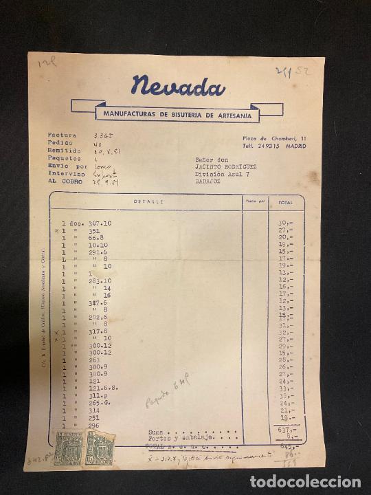 Old Invoices: FACTURA. NEVADA. MANUFACTURA DE BISUTERIA DE ARTESAIA. 1951. MADRID