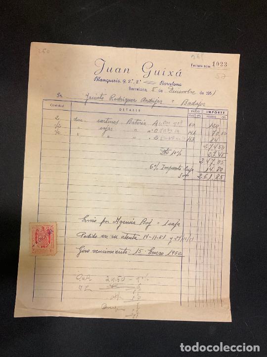 Old Invoices: FACTURA. JUAN GUIXA. BLANQUERIA. BARCELONA 1951.
