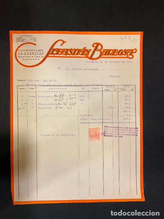Old Invoices: FACTURA. SEBASTIAN BARBOSA. BADALONA. 1951. CONCESIONARIO DE FABRICAS.