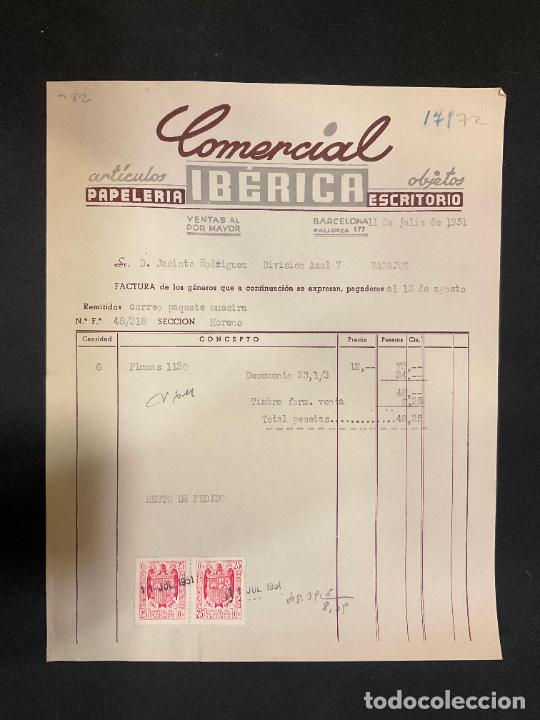 Old Invoices: FACTURA. COMERCIAL. IBERICA. ARTICULOS PAPELERIA. OBJETOS ESCRITORIO. BARCELONA 1951