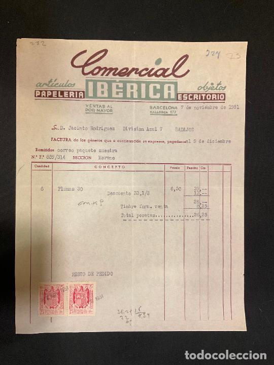 Old Invoices: FACTURA. COMERCIAL. IBERICA. ARTICULOS PAPELERIA. OBJETOS ESCRITORIO. BARCELONA 1951