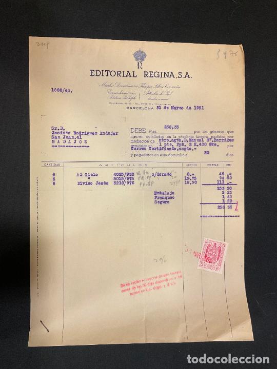 Facturas antiguas: FACTURA. EDITORIAL REGINA. BARCELONA 1951. MISALES DEVOCIONARIOS. ARTICULOS DE PIEL