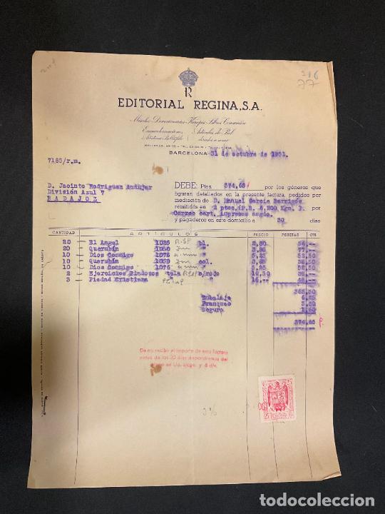 Facturas antiguas: FACTURA. EDITORIAL REGINA. BARCELONA 1951. MISALES DEVOCIONARIOS. ARTICULOS DE PIEL