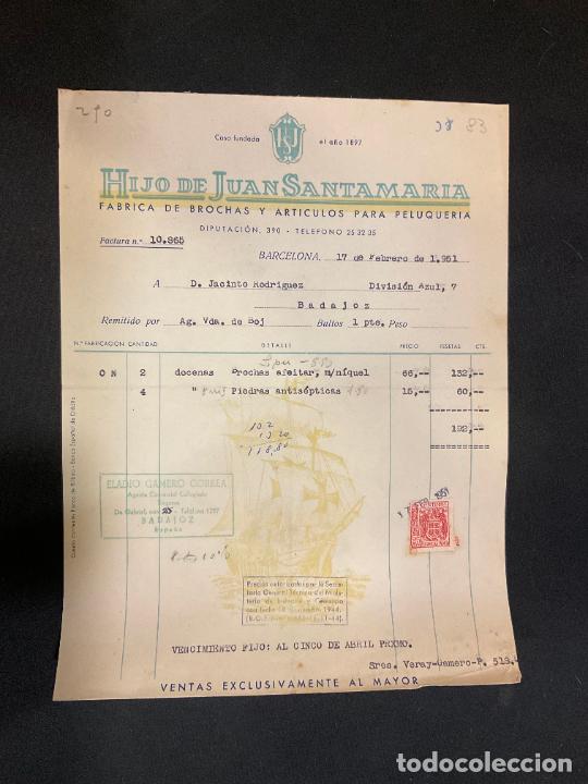 Factures anciennes: FACTURA. HIJOS DE JUAN SANTAMARIA. BROCHAS Y ARTICULOS PARA PELUQUERIA. BARCELONA 1951