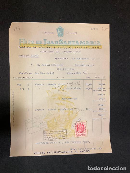 Factures anciennes: FACTURA. HIJOS DE JUAN SANTAMARIA. BROCHAS Y ARTICULOS PARA PELUQUERIA. BARCELONA 1951