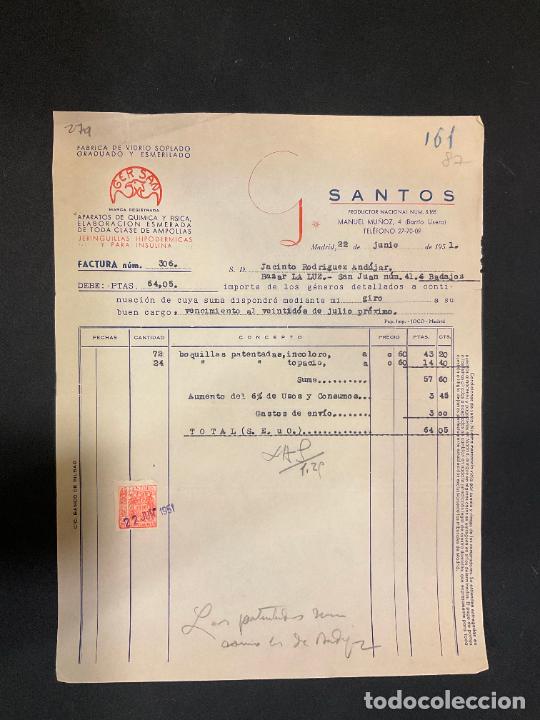 Factures anciennes: FACTURA. GER SANTOS. VIDRIO SOPLADO. ESMERILADO. MADRID 1951