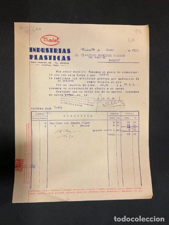 Factures anciennes: FACTURA. MADEL. INDUSTRIAS PLASTICAS. MADRID 1951