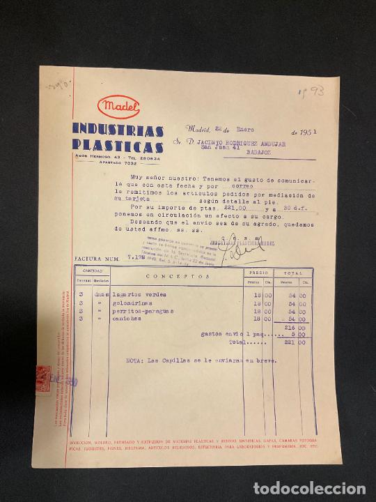 Factures anciennes: FACTURA. MADEL. INDUSTRIAS PLASTICAS. MADRID 1951