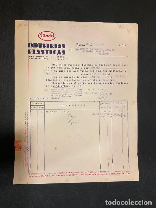 Factures anciennes: FACTURA. MADEL. INDUSTRIAS PLASTICAS. MADRID 1951
