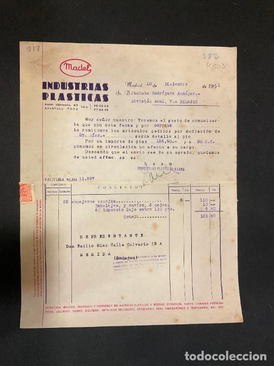 Factures anciennes: FACTURA. MADEL. INDUSTRIAS PLASTICAS. MADRID 1951