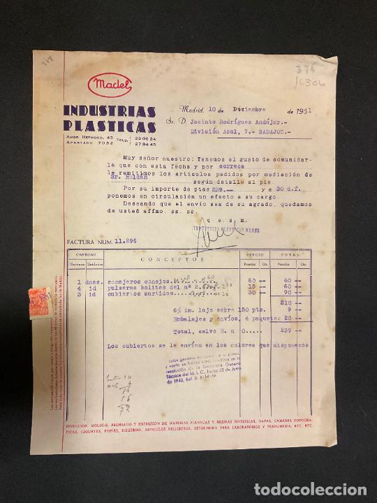 Factures anciennes: FACTURA. MADEL. INDUSTRIAS PLASTICAS. MADRID 1951