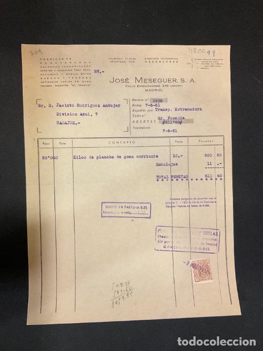 Old Invoices: FACTURA. JOSE MESEGUER. MADRID 1951. FABRICAS DE REGENERADOS. CALZADOS. KATIUSKAS