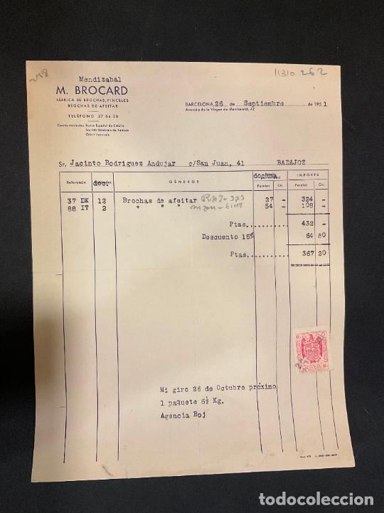 Factures anciennes: FACTURA. MENDIZABAL. M. BROCAD. BROCHAS PINCELES. BARCELONA 1951
