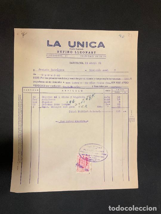 Factures anciennes: FACTURA. LA UNICA. RUFINO LLEONART. BARCELONA 1951.