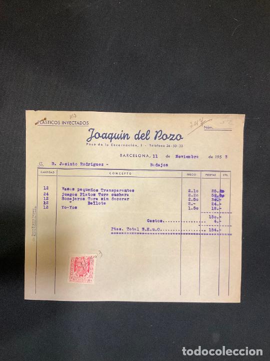 Factures anciennes: FACTURA. PLASTICOS INYECTADOS. JOAQUIN DEL POZO. BARCELONA 1953