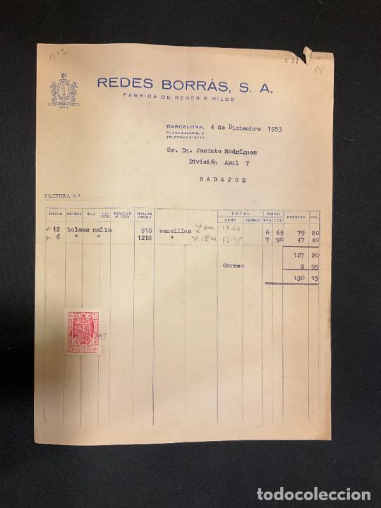 Factures anciennes: FACTURA. REDES BORRAS. FABRICA DE REDES E HILOS. BARCELONA 1953