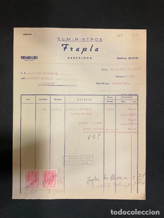 Factures anciennes: FACTURA. SUMINISTROS FRAPLA. BARCELONA 1953.