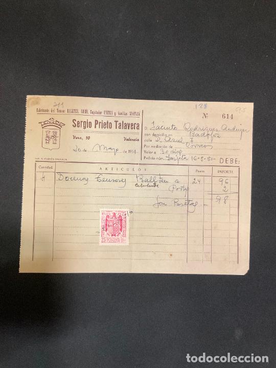 Factures anciennes: FACTURA. SERGIO PRIETO TALAVERA. TENSOR. BALLTEN, LORD, UNITEN, SIMPLEX. VALENCIA 1951