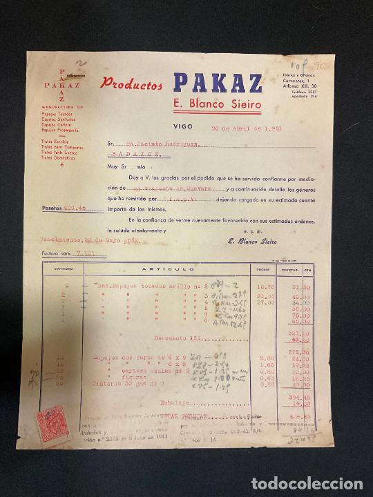 Factures anciennes: FACTURA. PRODUCTOS PAKAZ. E. BLANCO SIEIRO. VIGO 1951