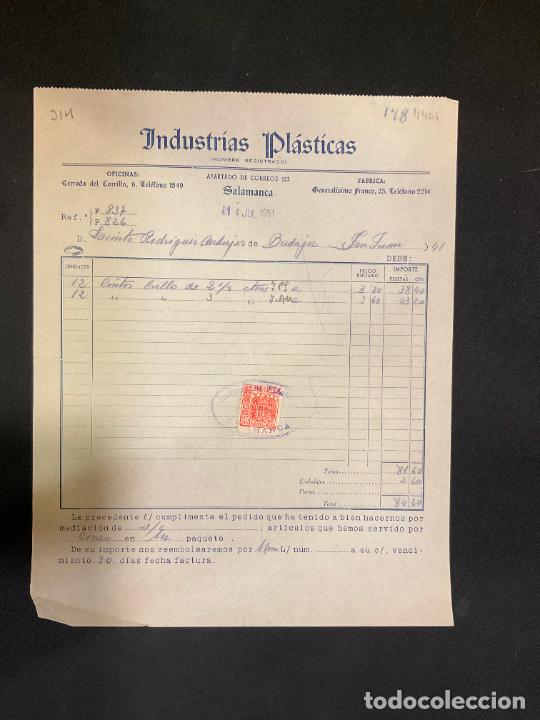 Factures anciennes: FACTURA. INDUSTRIS PLASTICAS. SALAMANCA. 1951