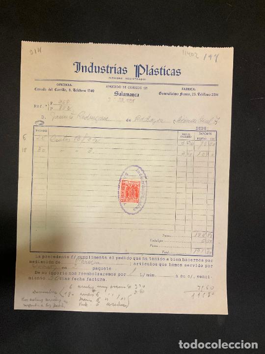 Factures anciennes: FACTURA. INDUSTRIS PLASTICAS. SALAMANCA. 1951