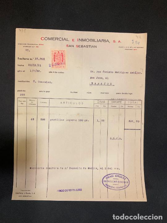 Factures anciennes: FACTURA. COMERCIAL E INMOBILIARIA SAN SEBASTIAN. 1951.