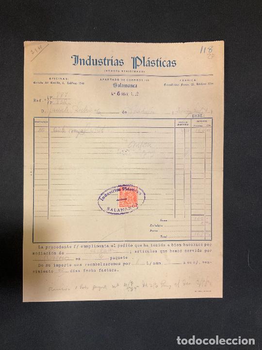 Factures anciennes: FACTURA. INDUSTRIAS PLASTICAS. SALAMANCA. 1952