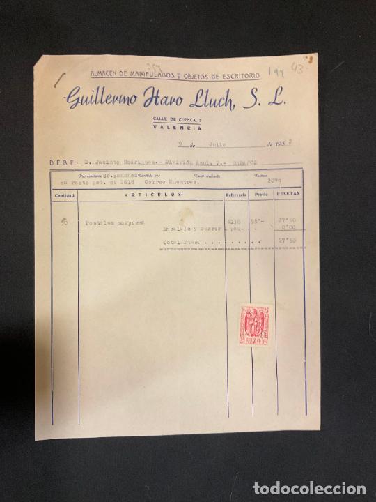 Factures anciennes: FACTURA. GUILLERMO HARO LLUCH. VALENCIA. 1952