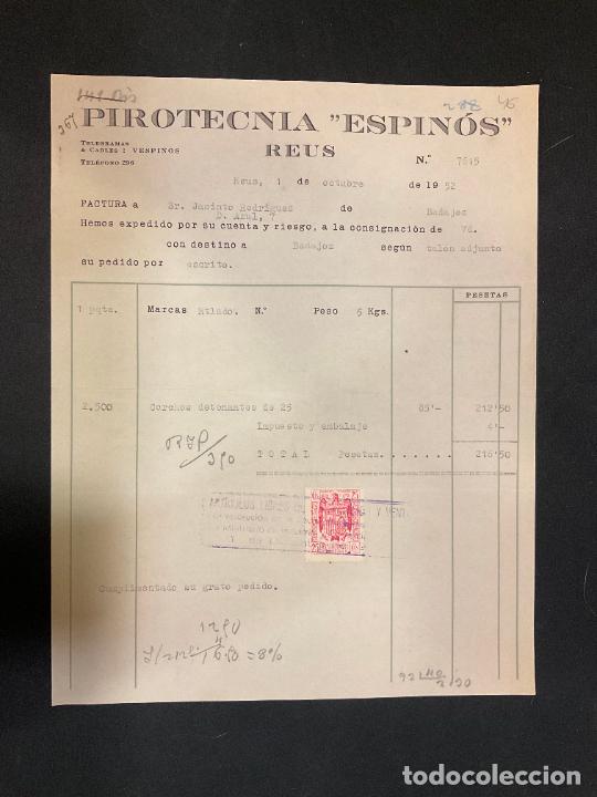 Factures anciennes: FACTURA. PIROTECNIA ESPINOS. REUS. 1952. CORCHOS DETONANTES.