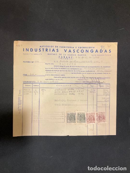 Factures anciennes: FACTURA. INDUSTRIAS VASCONGADAS. FERRETERIA Y CUCHILLERIA. ZARAUZ GUIPUZCOA 1952