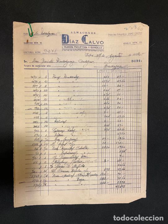 Factures anciennes: FACTURA. ALMACENES JOSE DIAZ CALVO. TEJIDOS PAQUETERIA ZAFRA BADAJOZ 1952