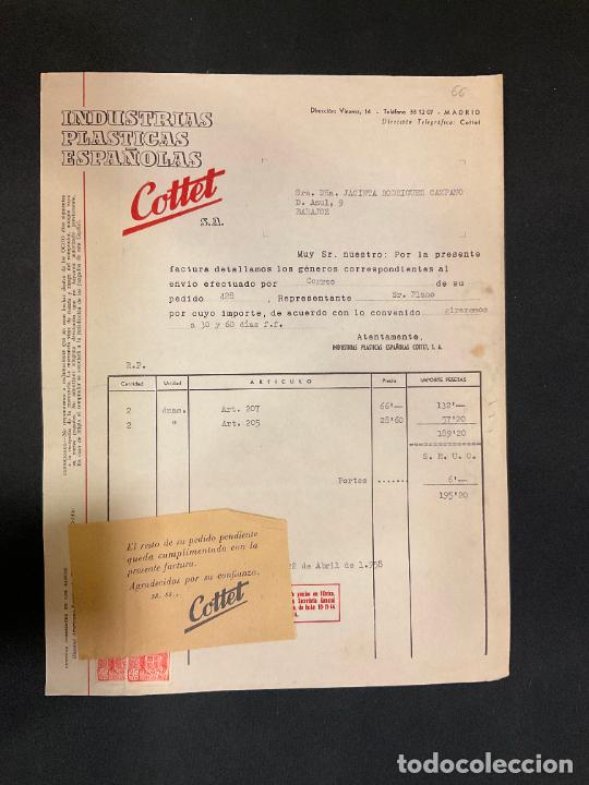 Factures anciennes: FACTURA. INDUSTRIAS PLASTICAS ESPA&Ntilde;OLAS. COTTET. 1958