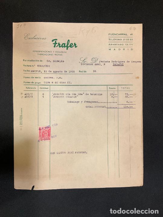 Factures anciennes: FACTURA. EXCLUSIVAS FRALER. MADRID 1958. REPRESENTACIONES Y EXCLUSIVAS FABRICACIONES PROPIAS