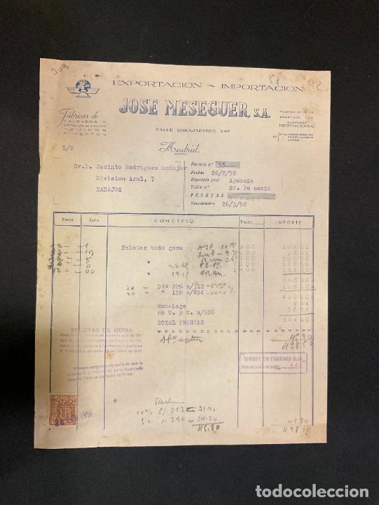 Factures anciennes: FACTURA. JOSE MESEGUER. FABRICAS DE CALZADOS. MADRID 1952