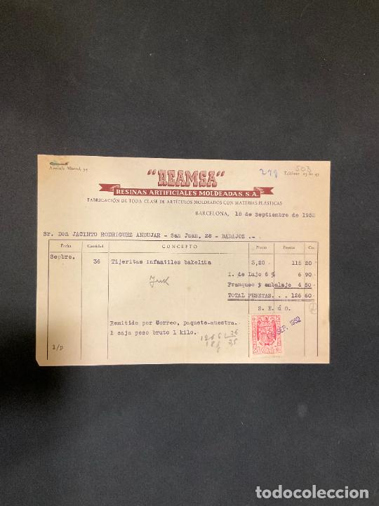 Factures anciennes: FACTURA. REAMSA. RESINAS ARTIFICIALES MOLDEADAS. BARCELONA 1952