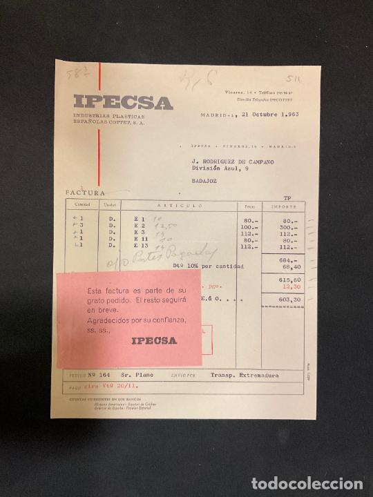 Factures anciennes: FACTURA. IPECSA. INDUSTRIAS PLASTICAS ESPA&Ntilde;OLAS. MADRID. 1963