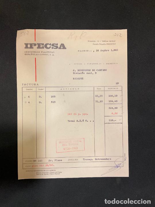 Factures anciennes: FACTURA. IPECSA. INDUSTRIAS PLASTICAS ESPA&Ntilde;OLAS. MADRID. 1963