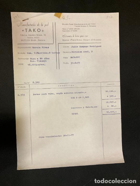 Factures anciennes: FACTURA. TAKO. MANUFACTURAS DE LA PIEL. 1977. MUTILVA BAJA NAVARRA.