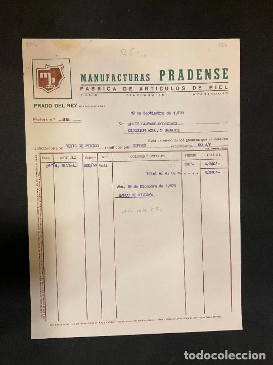 Factures anciennes: FACTURA. MANUFACTURAS PRADENSES. PRADO DEL REY. CADIZ. 1978. ARTICULOS DE PIEL