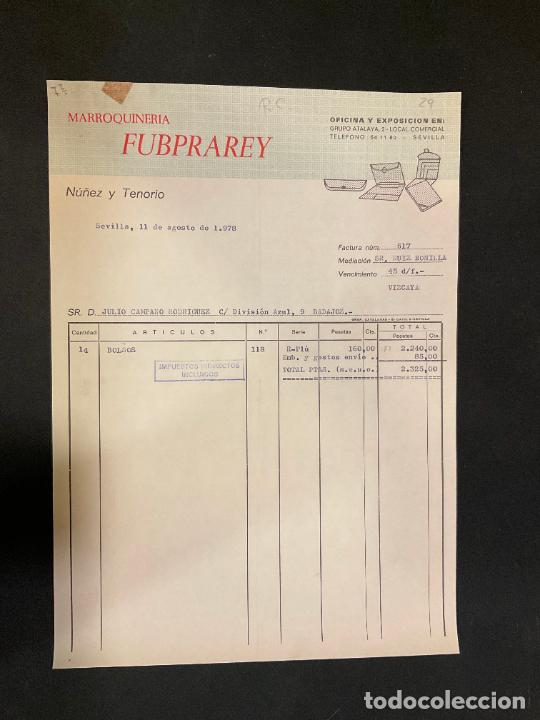Factures anciennes: FACTURA. MARROQUENERIA FUBPRAREY. NU&Ntilde;EZ Y TENORIO. SEVILLA 1978