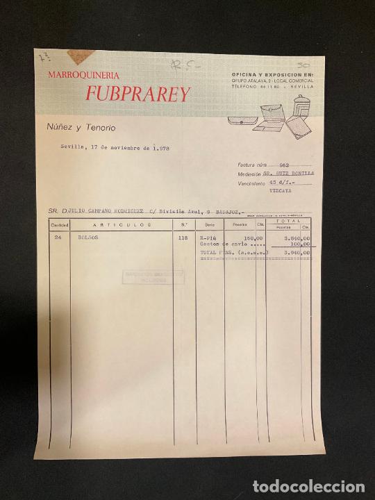 Factures anciennes: FACTURA. MARROQUENERIA FUBPRAREY. NU&Ntilde;EZ Y TENORIO. SEVILLA 1978
