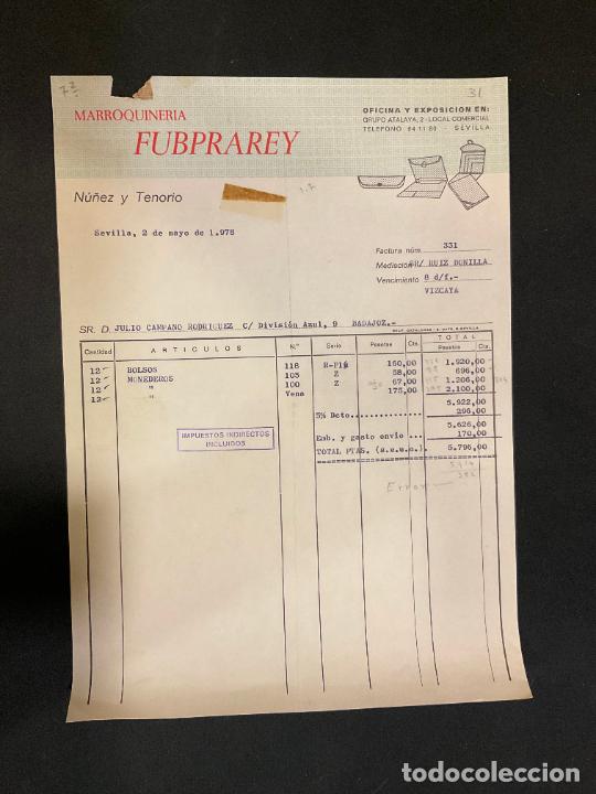 Factures anciennes: FACTURA. MARROQUENERIA FUBPRAREY. NU&Ntilde;EZ Y TENORIO. SEVILLA 1978