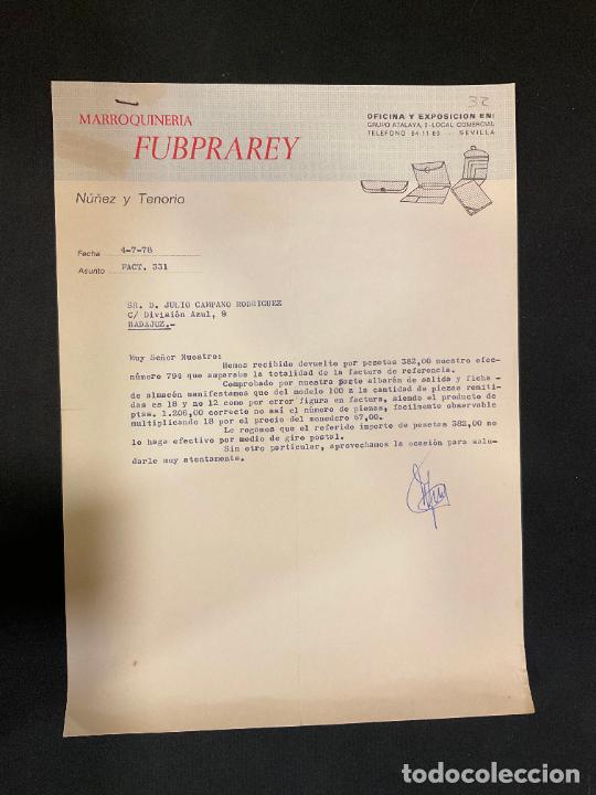 Factures anciennes: CARTA COMERCIAL. MARROQUENERIA FUBPRAREY. NU&Ntilde;EZ Y TENORIO. SEVILLA 1978